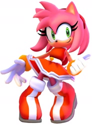 Size: 1400x1900 | Tagged: safe, artist:6point98, artist:atsunamy42, amy rose, hedgehog, 2026, 3d, dress, female, simple background, smile, solo, standing, thumbs up, white background
