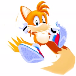 Size: 2048x2048 | Tagged: safe, artist:atsunamy42, miles "tails" prower, fox, 2026, 3d, clenched fist, looking at viewer, male, simple background, solo, treads, white background