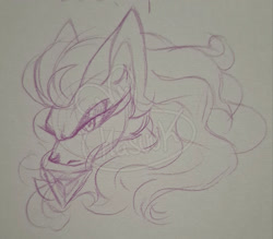 Size: 2048x1798 | Tagged: safe, artist:hasuuky, infinite the jackal, jackal, 2026, bust, eyelashes, frown, lidded eyes, line art, looking at viewer, male, monochrome, neck fluff, obtrusive watermark, phantom ruby, scar, signature, sketch, solo, traditional media, watermark