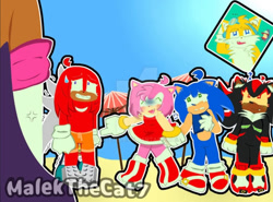 Size: 1284x952 | Tagged: safe, artist:malekthecat7, knuckles the echidna, miles "tails" prower, rouge the bat, shadow the hedgehog, silver the hedgehog, sonic the hedgehog, beach