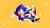Size: 2048x1139 | Tagged: safe, artist:andrewk_o, sonic the hedgehog, hedgehog, 2026, classic sonic, classic sonic (universe), falling, hand behind head, looking at viewer, male, signature, simple background, smile, solo, sparkles, yellow background