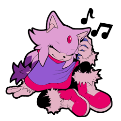 Size: 375x375 | Tagged: safe, artist:crombie, blaze the cat, cat, alternate universe, au:outcome memories, blazebetes, clothes, cute, eyes closed, flat colors, gloves, headphones, holding something, listening to music, musical note, musical notes, phone, poncho, simple background, sitting, smile, solo, transparent background