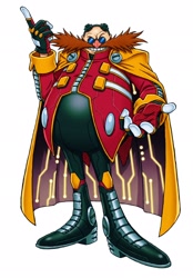 Size: 1422x2048 | Tagged: safe, artist:prolifkvelocity, robotnik, human, 2026, cape, clothes, goggles, looking at viewer, male, pointing, redesign, simple background, smile, solo, white background