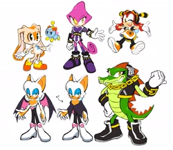 Size: 2693x2331 | Tagged: safe, artist:buttjavis, charmy bee, cheese (chao), cream the rabbit, espio the chameleon, rouge the bat, vector the crocodile