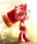 Size: 815x960 | Tagged: safe, artist:sonicblue333, amy rose, hedgehog, 2021, amybetes, boots, clothes, cute, daytime, dress, ear fluff, female, fluffy, gloves, grass, hammer, heart, holding something, looking offscreen, movie style, outdoors, piko piko hammer, signature, smile, solo, standing, style emulation