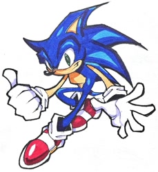 Size: 990x1080 | Tagged: safe, artist:navy_2k, sonic the hedgehog, hedgehog, 2026, looking at viewer, male, simple background, smile, solo, sonic advance, thumbs up, white background