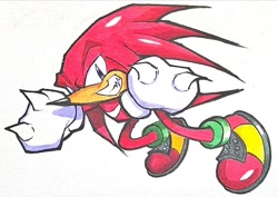 Size: 962x683 | Tagged: safe, artist:navy_2k, knuckles the echidna, echidna, 2026, clenched fists, looking at viewer, male, simple background, smile, solo, sonic advance, white background