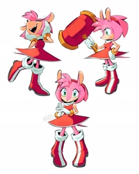 Size: 1639x2048 | Tagged: safe, artist:katto_moky, amy rose, hedgehog, 2026, amybetes, cute, female, hand on face, hand on hip, holding something, looking at viewer, mouth open, open smile, piko piko hammer, redesign, signature, simple background, smile, smiling at viewer, solo, standing, triality, watermark, weapon, white background