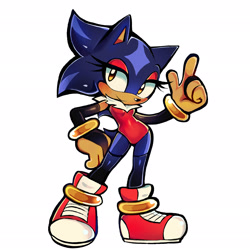 Size: 2048x2048 | Tagged: safe, artist:mercurio-shadowz, oc, oc:stellar the hedgehog, hedgehog, 2026, blushing, cute, fankid, female, oc only, ocbetes, parent:shadow, parent:sonic, parents:sonadow, pointing, simple background, smile, solo, standing, white background