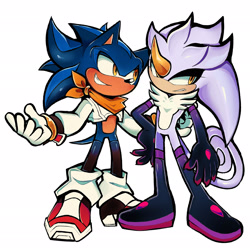 Size: 2048x2048 | Tagged: safe, artist:mercurio-shadowz, oc, oc:breaker the hedgehog, oc:mirage the chameleon, hedgehog, 2026, bandana, chameleon, duo, fankid, frown, gay, hand on back, magical gay spawn, male, oc x oc, parent:espio, parent:shadow, parent:silver, parent:sonic, parents:silvio, parents:sonadow, shipping, simple background, smile, white background
