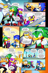 Size: 1626x2480 | Tagged: safe, artist:drawloverlala, jet the hawk, miles "tails" prower, sonic the hedgehog, storm the albatross, wave the swallow, albatross, fox, hedgehog, hybrid, swallow, comic:sonic world travel, babylon rogues, blue power pattern, coffee, cookie, extreme gear, goggles, hawk, hot cocoa, kitsune, tea, yellow power pattern