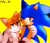 Size: 1391x1191 | Tagged: safe, artist:yfyvhvvv, miles "tails" prower, sonic the hedgehog, arm around shoulders, duo, holding each other, looking at viewer, selfie, signature, simple background, smile, wink, yellow background