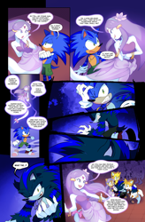 Size: 1263x1928 | Tagged: safe, artist:drawloverlala, amy rose, lah, lumina flowlight, miles "tails" prower, mina mongoose, sally acorn, sonic the hedgehog, vanilla the rabbit, zooey the fox, oc, oc:eggette, chipmunk, fox, hedgehog, human, hybrid, mongoose, rabbit, comic:sonic world travel, aang, blue power pattern, cowboy outfit, cowgirl outfit, crowd, cyan power pattern, death chamber, fog, ghost, goddess, halloween, hatsune miku, joker, kitsune, mario, ristar, sonic the werehog, spotlight, transformation, uzi, werehog, witch outfit, yellow power pattern