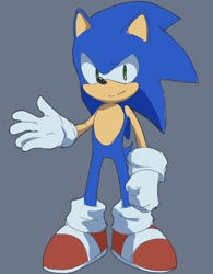 Size: 1118x1430 | Tagged: safe, artist:roomaru, sonic the hedgehog, hedgehog, 2020, grey background, looking at viewer, male, simple background, smile, smiling at viewer, solo, standing