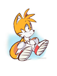 Size: 1024x1366 | Tagged: safe, artist:roomaru, miles "tails" prower, fox, 2017, classic tails, cute, looking offscreen, male, smile, solo, tailabetes, treads