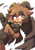 Size: 800x1131 | Tagged: safe, artist:secretter_zgwl, oc, oc:baph the goat, goat, arm behind head, blushing, breasts, brown fur, commission, female, horns, lidded eyes, mouth open, oc only, red eyes, signature, simple background, smile, solo, white background, wings