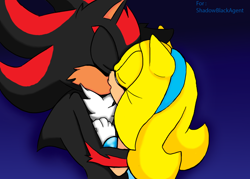 Size: 1280x914 | Tagged: safe, artist:melody-123, maria robotnik, shadow the hedgehog, oc, oc:maria the hedgehog, hedgehog, 2015, arm fluff, cheek fluff, chest fluff, duo, english text, eyes closed, female, gradient background, hugging, kiss, kiss on lips, male, maria x shadow, mobianified, pseudo-incest, shipping, straight, text