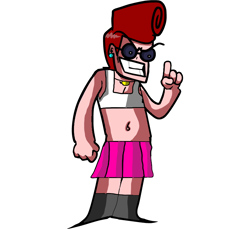 Size: 862x791 | Tagged: safe, artist:antiblueberryaqua, non-sonic oc, human, alien, alien humanoid, belly button, black shoes, bra, chest hair, choker, crossdressing, earring, femboy, friday night funkin, friday night funkin: martian mixtape, glasses, harris, harris (friday night funkin: martian mixtape), harris (martian mixtape), male, martian mixtape, midriff, necklace, pink skirt, red hair, shoes, skirt, spoiler, sunglasses, underwear, white bra, white underwear