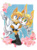 Size: 828x1123 | Tagged: safe, artist:finikart, antoine d'coolette, bunnie rabbot, coyote, rabbit, artist signature, buntoine, carrying them, duo, english text, female, flower, grin, happy, male, open mouth, open smile, roboticized, shipping, smile, smiling at viewer, straight, wedding, wedding dress, wedding suit