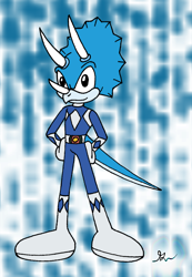 Size: 900x1300 | Tagged: safe, artist:lol20, blue ranger, mighty morphin power rangers, mobianified, power morpher, triceratops