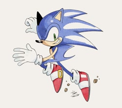 Size: 1390x1232 | Tagged: safe, artist:thomas_rsvd, sonic the hedgehog, hedgehog, 2025, grey background, grin, looking at viewer, male, simple background, smile, solo