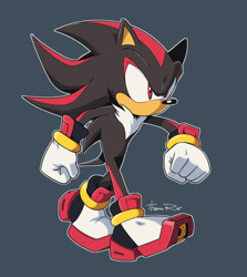 Size: 1023x1145 | Tagged: safe, artist:thomas_rsvd, shadow the hedgehog, hedgehog, 2025, clenched fists, grey background, male, no mouth, simple background, solo, standing, walking, white outline