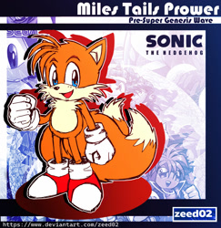 Size: 1280x1318 | Tagged: safe, artist:zeed_02, miles "tails" prower, sonic the hedgehog, fox, 2026, character name, clenched fists, english text, flat colors, looking at viewer, male, mouth open, open smile, outline, sega logo, signature, sketch, smile, solo, standing, text