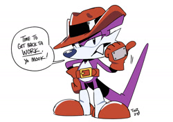 Size: 2000x1410 | Tagged: safe, artist:thomas_rsvd, nack the weasel, 2024, classic sonic (universe), english text, hat, looking at viewer, male, simple background, solo, speech bubble, standing, white background