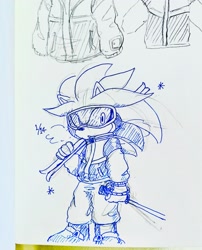 Size: 1652x2048 | Tagged: safe, artist:soramame447, silver the hedgehog, hedgehog, coat, goggles, holding something, male, monochrome, pants, penwork, simple background, sketch, ski goggles, skiis, solo, standing, traditional media, white background, winter outfit
