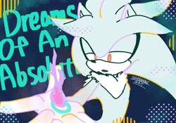 Size: 3000x2102 | Tagged: safe, artist:soramame447, silver the hedgehog, hedgehog, english text, fire, lidded eyes, male, signature, solo, song name