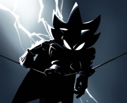 Size: 1270x1027 | Tagged: safe, artist:_b_l_e_e_m_, shadow the hedgehog, hedgehog, batman, cape, cosplay, crouching, dc comics, electricity, lightning, male, solo