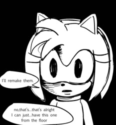 Size: 914x987 | Tagged: safe, artist:_b_l_e_e_m_, amy rose, hedgehog, black background, comic, english text, female, greyscale, monochrome, mouth open, simple background, solo, speech bubble