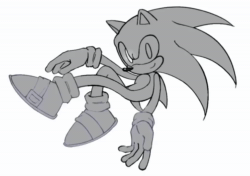Size: 1020x720 | Tagged: safe, artist:_b_l_e_e_m_, sonic the hedgehog, hedgehog, animated, greyscale, grin, lidded eyes, looking at viewer, male, monochrome, simple background, smile, solo, wagging tail, webm, white background