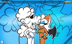Size: 1199x735 | Tagged: suggestive, artist:kaiatnightlies, lanolin the sheep, rouge the bat, bikini
