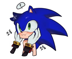 Size: 1064x887 | Tagged: safe, artist:tamjeong_sonic, shadow the hedgehog, sonic the hedgehog, 2025, duo, gay, hands on another's face, korean text, shadow x sonic, shipping, simple background, solo focus, white background
