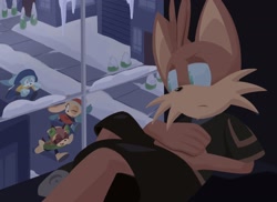 Size: 2048x1492 | Tagged: safe, artist:jam06art, cream the rabbit, kit the fennec, marine the raccoon, miles "tails" prower, nine, sonic prime, nine tails, tails nine, winter