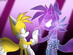 Size: 4000x3000 | Tagged: safe, artist:fanartist2020, artist:fartist2020, fiona fox, miles "tails" prower, fox, 2025, constellation, duo, female, fiona x tails, looking at each other, male, sad, shipping, straight