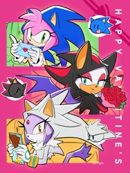 Size: 2700x3600 | Tagged: safe, artist:miijiu_art, amy rose, blaze the cat, rouge the bat, shadow the hedgehog, silver the hedgehog, sonic the hedgehog