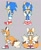 Size: 1692x2048 | Tagged: safe, artist:8xenon8, artist:shadails, miles "tails" prower, sonic the hedgehog, 2021, crystal ring, duo, flat colors, front view, fur markings, grey background, jet anklet, light shoes, looking at viewer, looking offscreen, mouth open, open smile, redesign, redraw, side view, simple background, smile, smiling at viewer, standing