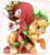 Size: 3003x3300 | Tagged: safe, artist:scruffiberri, knuckles the echidna, abstract background, apple, applejack, crossover, duo, eye clipping through hair, female, holding something, male, master emerald, my little pony