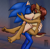 Size: 1132x1111 | Tagged: safe, artist:roseduelistbbshm, sally acorn, sonic the hedgehog, chipmunk, hedgehog, 2025, carrying them, duo, female, kiss, male, sally x sonic, shipping, straight
