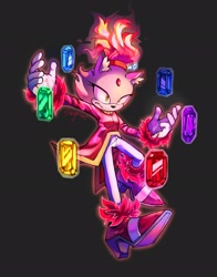 Size: 1609x2048 | Tagged: safe, artist:skymire_x, blaze the cat, burning blaze, 2026, black background, frown, looking offscreen, mid-air, simple background, sol emerald, solo, super form