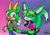 Size: 1280x905 | Tagged: safe, artist:yoshi34, sonar the fennec, oc, oc:emerald the iguana, fox, lizard, 2021, archie sonic the hedgehog, blushing, cute, duo, eye clipping through clothes, eye clipping through object, fennec, gradient background, iguana, looking at viewer, signature, smile, standing, v sign, walking