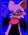 Size: 816x1000 | Tagged: safe, artist:rwmsicle, rouge the bat, 2025, blue background, character name, cleavage, english text, heart nose, lidded eyes, no mouth, simple background, solo, standing, text