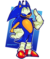 Size: 1293x1548 | Tagged: safe, artist:motherstatic, sonic the hedgehog, oc, oc:rewrite sonic, 2026, hand on hip, outline, pointing, signature, simple background, smile, solo, transparent background