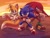 Size: 1280x985 | Tagged: safe, artist:droffagner, knuckles the echidna, miles "tails" prower, sonic the hedgehog, echidna, fox, hedgehog, 2025, evening, fighting pose, looking at viewer, male, pose, standing, team sonic, trio