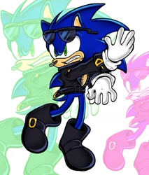 Size: 875x1025 | Tagged: safe, artist:crisfresitaaa, 2024, anti-sonic, clenched teeth, echo background, looking offscreen, solo, standing, standing on one leg, style emulation, uekawa style