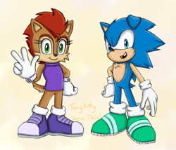 Size: 630x540 | Tagged: safe, artist:torykitty, manik acorn, sonia acorn, chipmunk, hedgehog, 2025, blushing, child, duo, female, looking at viewer, male, parent:sally, parent:sonic, pose