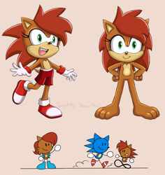Size: 1205x1275 | Tagged: safe, artist:torykitty, sally acorn, sonic the hedgehog, oc, oc:charlotte 'chilli' acorn (torykitty), chipmunk, hedgehog, child, family, father and child, father and daughter, female, happy, looking at viewer, male, running, sally x sonic, sally's vest and boots, shipping, sketchhog, straight, trio, waving