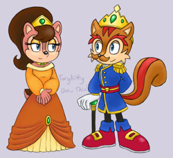 Size: 680x620 | Tagged: safe, artist:torykitty, alicia acorn, maximillian acorn, chipmunk, 2025, clothes, crown, duo, female, fully clothed, male, ponytail, redesign, simple background, standing